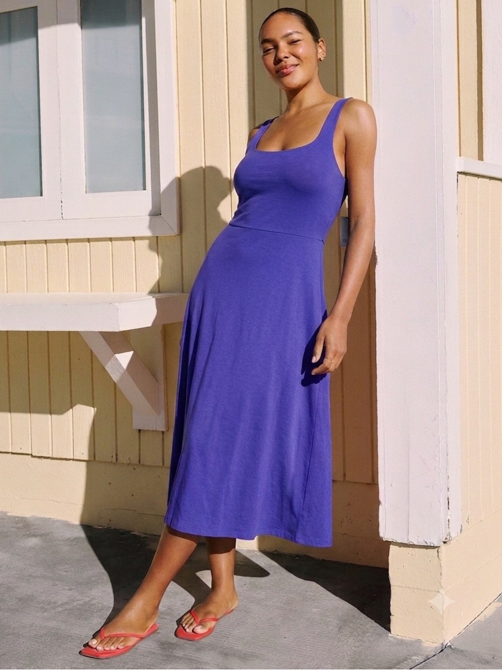 Beyond Yoga NEW Featherweight At The Ready Square Neck Midi Dress Womens Small